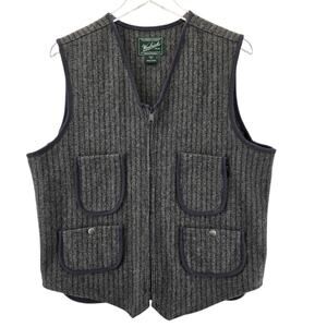 Woolrich Wool Vest Mens Medium Gray Pinstripe Zip Hunting Outdoor Grandpacore